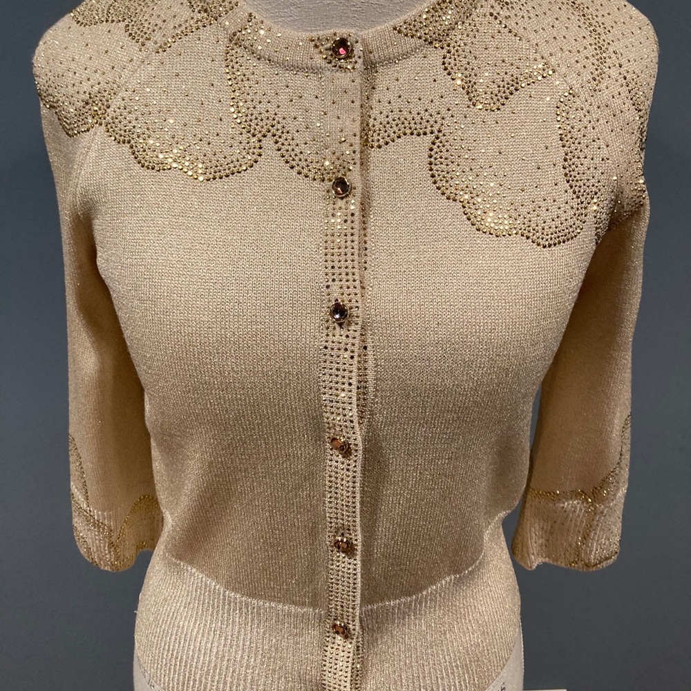 St. John Evening white/gold cardigan size 2